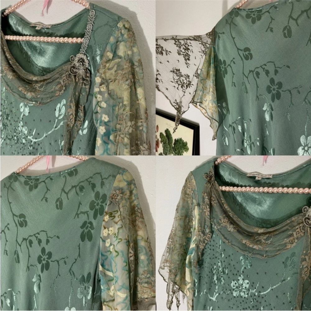 Vintage Spencer Alexis muted blue embossed w/ lace top and maxi skirt set size 6 - Picture 4 of 16